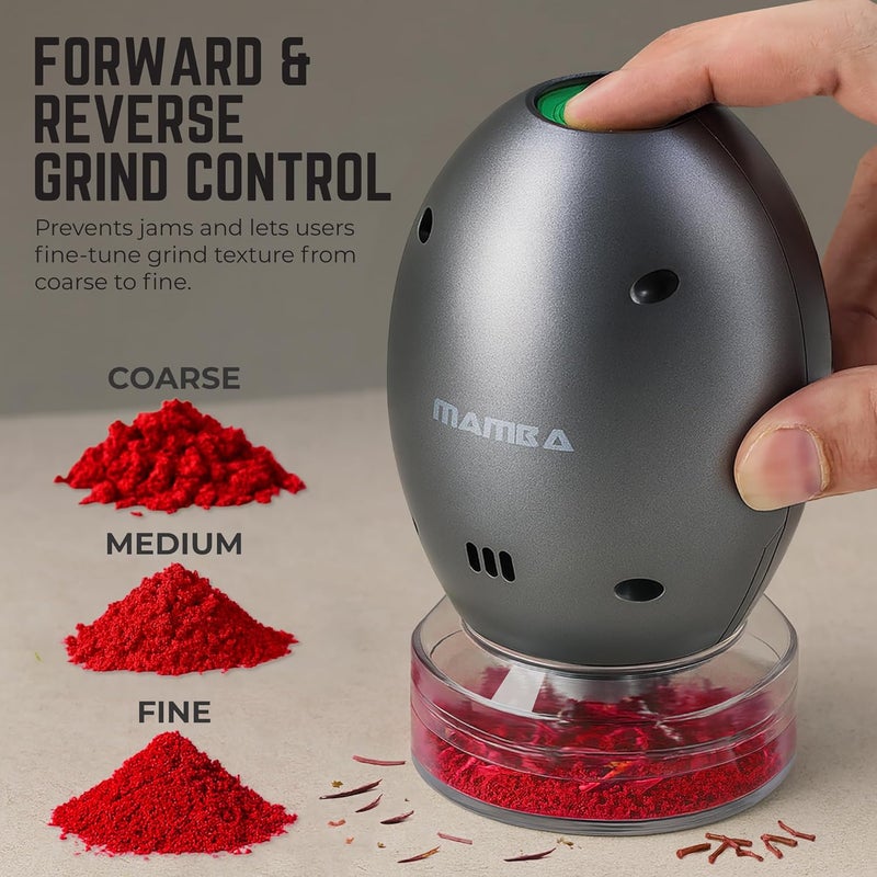 Mamba Grinder Electric Spice & Herb Grinders for the Kitchen. Whip Chain Type One-Handed Mill, Easy to Use and Clean, Metal Gray - Image 4